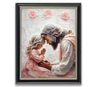 Christian Wall Art Jesus and Little Girl Canvas Painting Pastel Prayer Poster for Nursery or Bedroom Decor 8x10in Black Frame