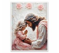 Christian Wall Art Jesus and Little Girl Canvas Painting Pastel Prayer Poster for Nursery or Bedroom Decor 28x40in Unframed