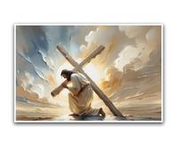 Christian Wall Art Jesus Carrying the Cross Jesus Poster Easter Painting with Bible Verse Bible Printing LDS Home Decor - Indoor Living Room Bedroom Church Decorations 20x30in-Unframed