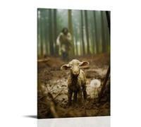 Christian Wall Art Jesus Chasing Lost Lamb Canvas Print Inspirational Wall Decor Home Decor Poster Wall Art Bedroom Prints Home Decor Hanging Picture Canvas 24x36inch(60x90cm)