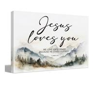 Christian Wall Art, Jesus Loves You Bible Verses Canvas Wall Decor, 1 John 4:19 Inspirational Decor, Christian Gifts Scripture Decor, Prayer Room Decor, Office Bathroom Decor Unframed 8x10inch