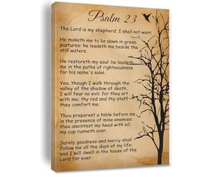 Christian Wall Art Psalm 23 the Lord is My Shepherd Canvas Print Positive Scripture Canvas Painting Home Bedroom Wall Decor Baptism Gift Framed 8 * 12 inch