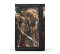 Christian Warrior Knight Lion Trifold Wallet Portable Slim Purse Wallet Card Holder with Zip for Men Women