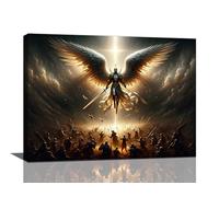 Christian Warrior Wall Art Ancient Spartan War Pictures Wall Decor Armor God Canvas Greek Soldier Angel Painting Modern Artwork Home Decoration for Office Bathroom Living Room Bedroom Framed 16"x12"