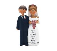 Christian Wedding Cake Topper Bride and Groom Figurine, Religious Wedding Couple Decoration with Bible Verse 1 Corinthians 13:4, Wedding Keepsake Gift for Newlyweds