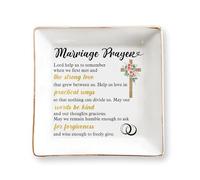 Christian Wedding Gifts for Couple, Marriage Prayer 4" Ceramic Jewelry Dish for Women, Religious Wedding Gift for Newlyweds, Wife - Married Couples Anniversary - Mr & Mrs, Bridal Shower Gift