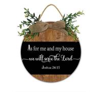 Christian Welcome Sign As for Me and My House We Will Serve The Lord, Bible Verse Scripture Wall Decor, Wedding Christian Gift, 28X28 CM Farmhouse Wooden Plaque Front Door Decoration