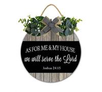 Christian Welcome Sign As for Me and My House We Will Serve The Lord, Bible Verse Scripture Wall Decor, Wedding Christian Gift, 30X30 CM Farmhouse Wooden Plaque Front Door Decoration