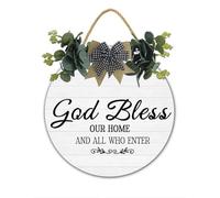 Christian Welcome Sign Front Door Sign - God Bless This Home And All Who Enter - Rustic Hanging Wreaths Wooden Plaque Decoration - 30 CM Farmhouse Porch Entryway Thanksgiving Decor