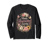Christian Women Easter Happy Resurrection Sunday Floral Long Sleeve T-Shirt