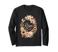 Christian Women Easter Risen Floral Wreath Long Sleeve T-Shirt