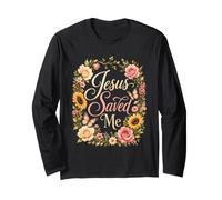Christian Women Jesus Saved Me Watercolor Floral Long Sleeve T-Shirt