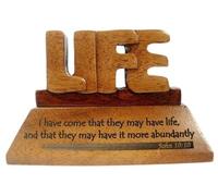 Christian wood mahogany Life John 10:10 desktop ornament gift 10cm