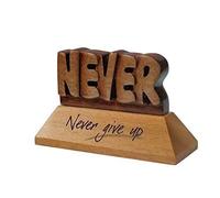 Christian wood mahogany Never give up desktop gift carved ornament 10cm