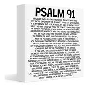 Christian Wood Sign Desk Decor for Home Table Shelf Room Psalm 91 Inspirational Bible Verse Desk Sign Religious Gifts for Women Sister Daughter Friends Christian Decor 5x5 Inches