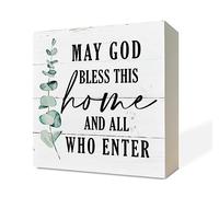 Christian Wooden Box Sign - Inspirational Table Sign, Front Door Decor, Home Decor, Farmhouse Artwork - May God Bless This Home