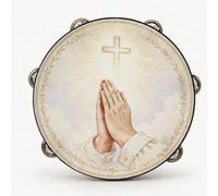 Christian Worship Tambourine Birch Wood Frame Faux Sheepskin Head Handheld Percussion Instrument for Church Choir Praise 10 Inch