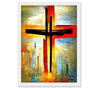 Christianity Modern Cross Acrylic Artwork Framed Wall Art Print A4 Artery8 White One Size