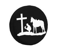 Christianty Praying Cowboy Prays Spare Tire Cover Durable Spare Wheel Cover Dust-Proof Car Wheel Accessories Universal For Rv Trailer Most Vehicles 14inch