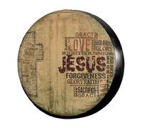Christianty Religious Verse Jesus Words With Cross Car Wheel Accessories Waterproof Spare Wheel Cover Dust-Proof Spare Tire Cover Universal For Trailer Crv Rv 15inch