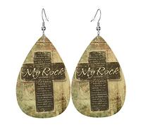 Christianty Religious Verse The Lord Is My Rock Pattern Women Earrings Faux Leather Dangle Eardrop Drop Earring Fashion Jewellery Gift For Wife Daughter Girlfriend Christmas
