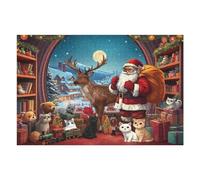Christmas 1000 Piece Jigsaw Puzzle for Adults - 30x20 Inches Large Holiday Scene with Santa, Game & Snowy Village, Challenging Puzzle Home Decor - Finished Size is 30x20 Inch