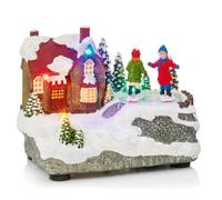Premier Decorations Christmas 14cm Battery Operated LED Lit Village Scene - House and Skaters Design