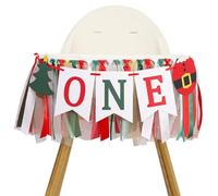Christmas 1st Birthday High Chair Banner - My First Christmas Highchair Banner, Best Christmas Tree One Birthday Party Supplies, Santa Party Decorations for Baby, Holiday Cake Smash Photo Props