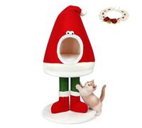 Christmas 2-in-1 Cat Climbing Frame with Santa Claus Design Cat Scratching Post with Bed Suitable for Households with Pets Comes with Cat Bedding and Collar Cat Tree for Indoor Cats