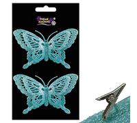 Christmas 2 Pack Clip on Glitter Butterfly Tree Decoration - Ice Blue