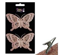 Christmas 2 Pack Clip on Glitter Butterfly Tree Decoration - Rose Gold
