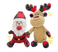 Christmas 2 Pack Squeaky Plush Dog Toys for Small Medium Large Dogs, Durable Puppy Christmas Toys, Cute Reindeer & Santa Claus, Teeth Cleaning and Interactive Puppy Toys to Keep Them Busy