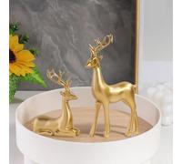 Christmas 2 Pcs Black Reindeer Sculpture, Resin Sitting Standing Deer Statue, Cute Reindeer Figurines Deer Decorations, Gold Silver Black Resin Elk Statues, Birthday Gift for Girl Men(Gold)