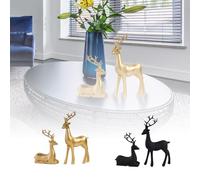 Christmas 2 Pcs Black Reindeer Sculpture, Resin Sitting Standing Deer Statue, Cute Reindeer Figurines Deer Decorations, Gold Silver Black Resin Elk Statues, Birthday Gift for Girl Men(1 set)