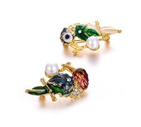 Christmas 2 Pieces Parrot Broaches for Women Pearls Enamel Lapel Pin Corsages Scarf Clip Zinc Alloy Fashion Glaze Gold Plated Elegant Party brooches