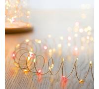 Christmas 200 Bright Vintage Warm White & Red LED Outdoor Fairy String Twinkle Pin Wire Lights Battery powered - Timer & multi function Multicolour