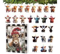 Christmas 2024-24 Days Of Christmas Highland Cow Pendants Surprise Christmas Countdown Calendars Highland Cow Christmas Ornaments Pendant
