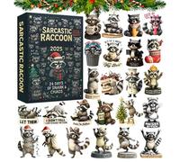 Christmas 2025, 2D Collection Pendant 24 Days - Sarcastic Raccoon Pendant Set Countdown for Wall Door Tree Party Bag Bedroom Birthday