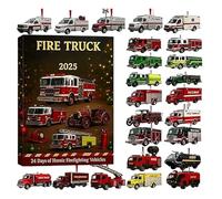 Christmas - 24 Day Fire Truck Countdown Set, Acrylic Firefighting Vehicle Ornaments, Fun Holiday Surprise Activity, Ideal for Kids Home Party Tree Car Decor