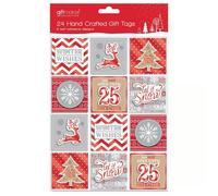 Christmas 24 Pack 3D Gift Tags Red; White Silver Design