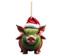 Christmas 2D Acrylic Cartoon Christmas Tree Hanging Decorations with Double Print Festive Pig Ornament for White Elephant Exchange (F, One Size)