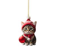 Christmas 2D Acrylic Cartoon Funny Christmas Cat with Tree Pendant Festive White Elephant Novelty Double Print Ornament Holiday Decoration Accessory (A, One Size)