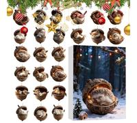 Christmas - 2D Flat Animals Acorn Hanging Embellishments | 24 Days Christmas Countdown with Animals Pendants - For Living Room Entrance Hall Window Bedroom Kitchen Door Fireplace