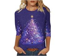 Christmas 3/4 Sleeve Shirt Red Wine Glass Graphic Tops Ladies Sparkling Christmas Jumpers Novelty Ugly Sweater Sweatshirts Xmas Tree Tunic Long Sleeve T-shirt Tee Tops Reindeer Blouse Shirts Clearance