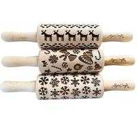 Christmas 3 Mini Rolling Pin Set- Christmas Tree, Snowflake, Winter, Star, Snowman, Gingerbread Cookies. Embossed Rolling Pins for Cookies or Pottery by Algis Crafts