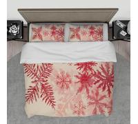 Christmas 3 Pieces Duvet Cover Set Red Snowflake Pattern Bedding Set with Zipper 4 Ties 2 Pillow Cases Holiday Winter Quilt Cover Single