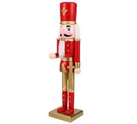 Christmas 38cm Wooden Nutcracker Soldier Figurine for Holiday Decor | Classic Red Standing Figure, Style Collectible, for Living Rooms, Retail Windows, Office Surfaces