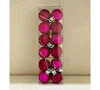 Christmas 3CM x 12 Baubles With Hanging Threads Ornaments Xmas Tree Decoration Colours Are Purple, Green, Gold, Red Wine, Bright Pink, Navy Blue, Peach, Rose Gold And Pink (Pink)