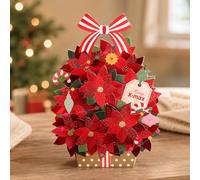 Christmas 3D Greeting Card, Pop Up Poinsettia Flower Bouquet Card with Festive Bow & Holiday Decorations, Christmas Card for Mom Wife Family Friends, Xmas Gift Card & Table Decor (Flower basket)
