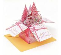 Christmas 3D Greeting Cards Pop-Up Santa Christmas Cards Pop Up Winter Family Greeting Card for Friends,3D Paper Wonder Seasonal Winter Card Gifts for Men, Women and Children (Pink)